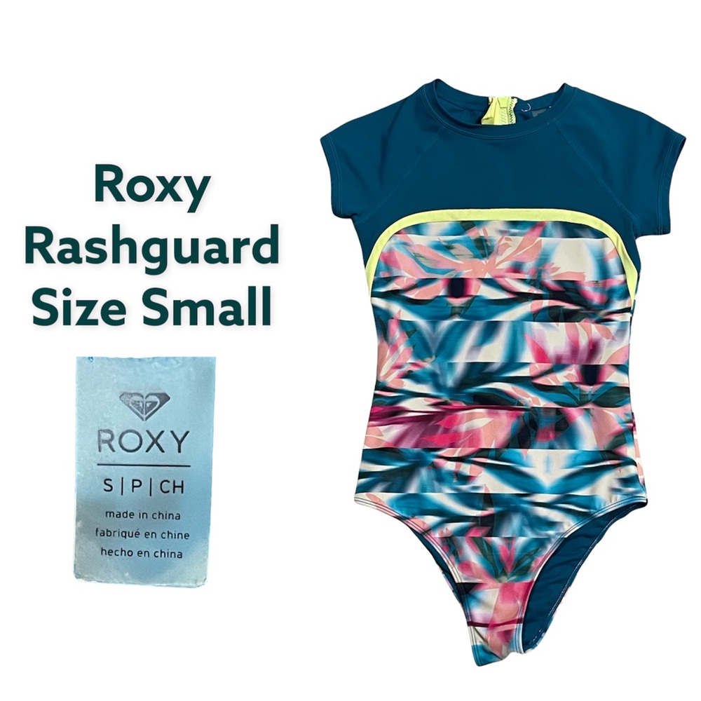 Roxy Teal Short Sleeve Rashguard Bodysuit Swimsuit Surf Beach Lake Size Small
